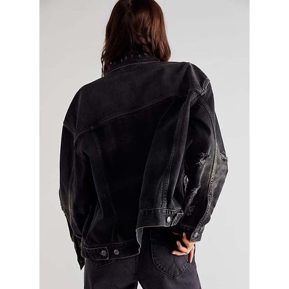 Free People Black Ripped Jean Jacket - Picture 8 of 10